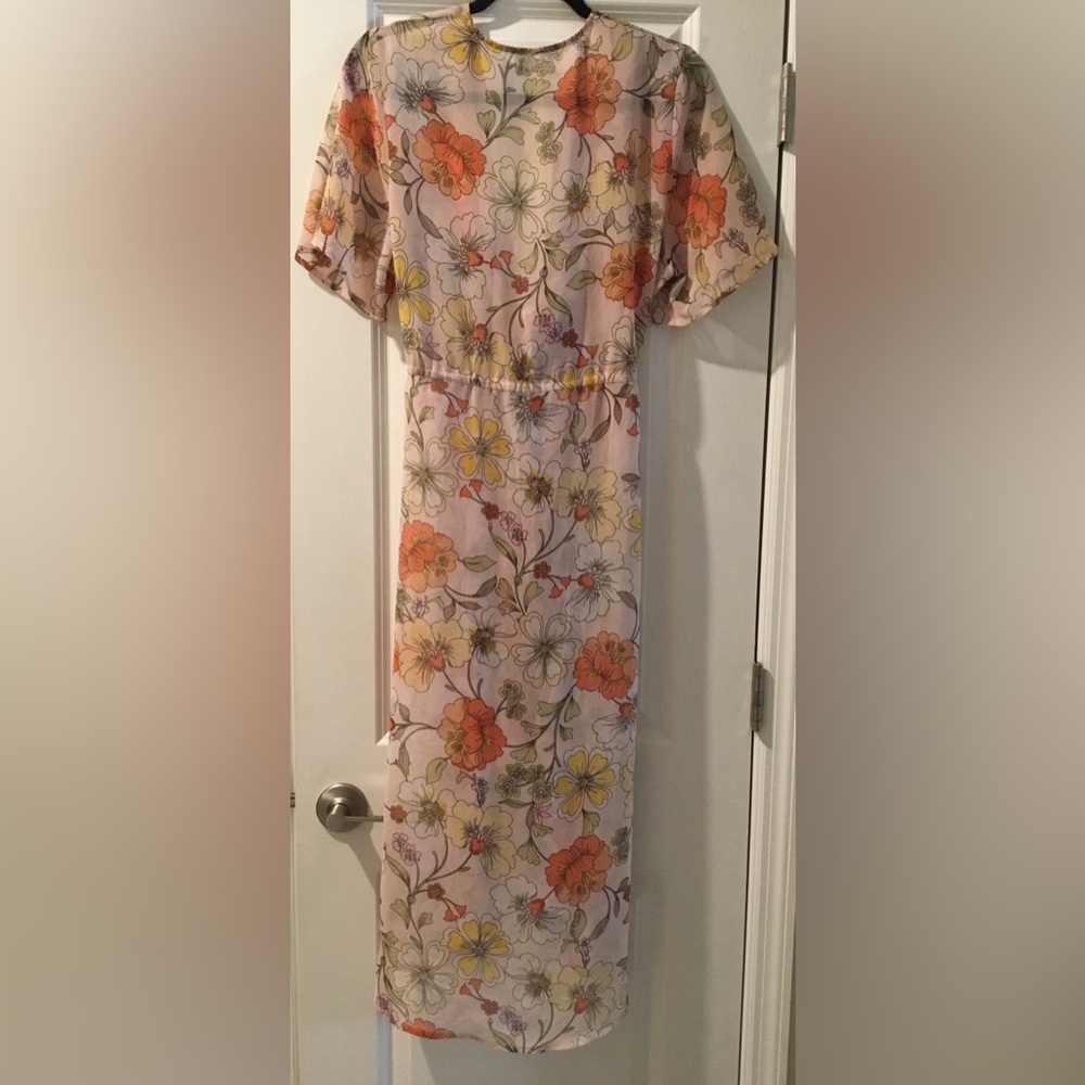 NWOT Sheer Floral Retro Style Maxi Wrap Duster Kimono - Picture 5 of 9